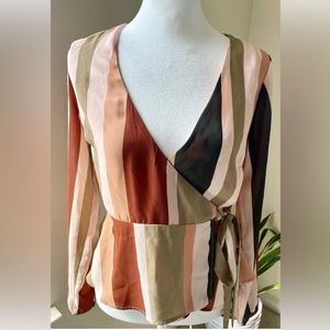 Forever 21 Multicolor Striped Wrap Top Long Sleeve Size S